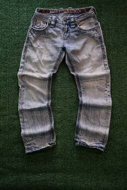 Rock Revival Slim Straight Distressed Denim Jeans Size 28